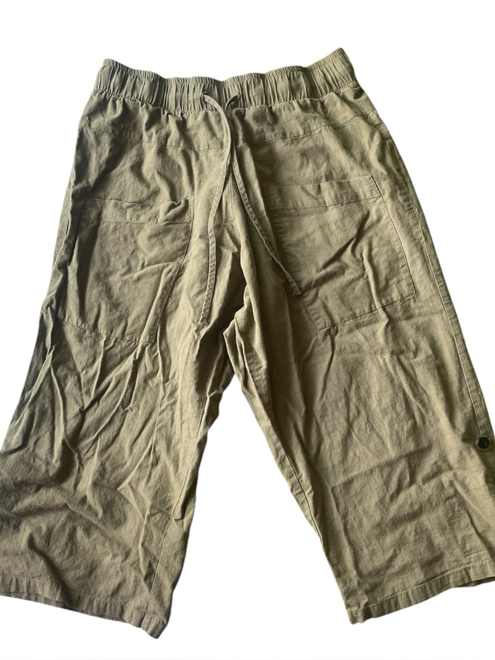 Men's olive green linen Drawstring Wide-Leg Pants